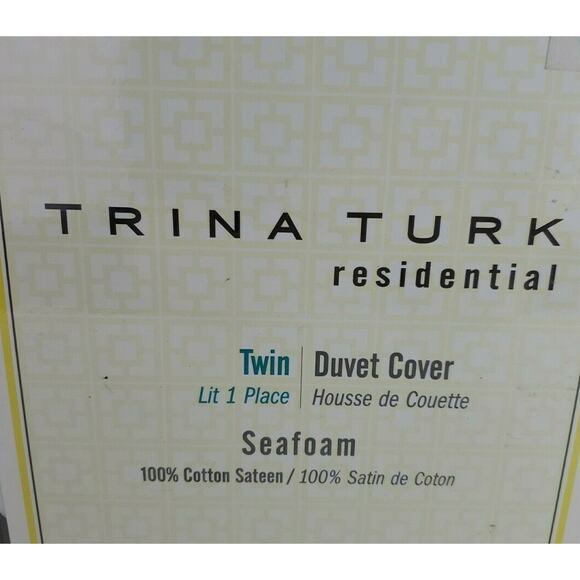 Trina Turk Twin Duvet Cover Seafoam Brown White 100% Cotton Sateen New - Picture 4 of 5